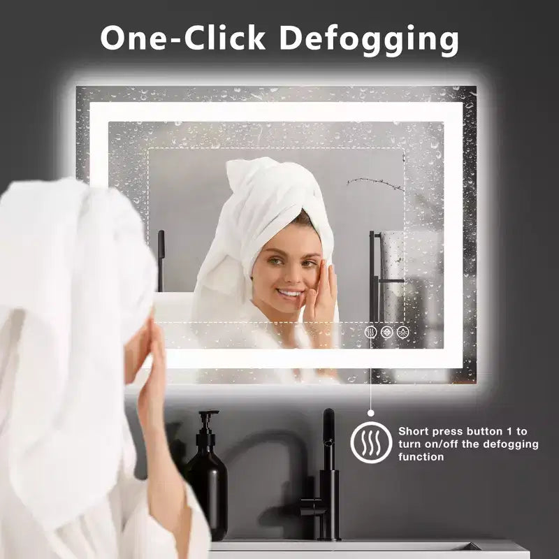 Miroir de courtoisie de salle de bain TUYOHW avec LED anti-buée et double source de lumière, miroir mural à 3 modes avec verre de 3 mm, miroir chic au-dessus de l'évier