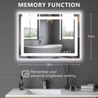 Miroir de courtoisie de salle de bain TUYOHW avec LED anti-buée et double source de lumière, miroir mural à 3 modes avec verre de 3 mm, miroir chic au-dessus de l'évier