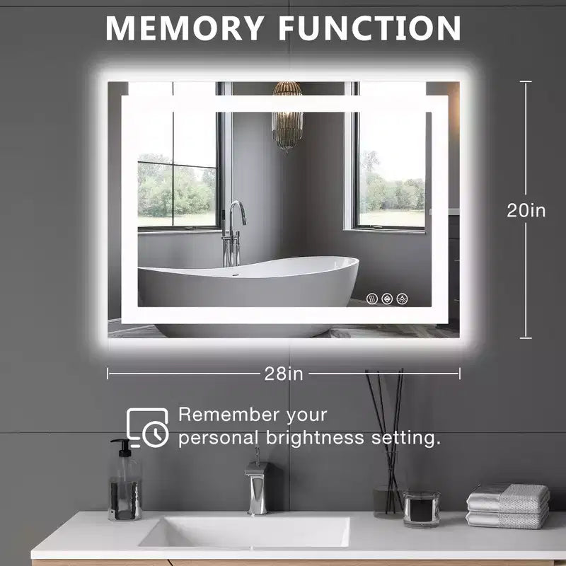 Miroir de courtoisie de salle de bain TUYOHW avec LED anti-buée et double source de lumière, miroir mural à 3 modes avec verre de 3 mm, miroir chic au-dessus de l'évier