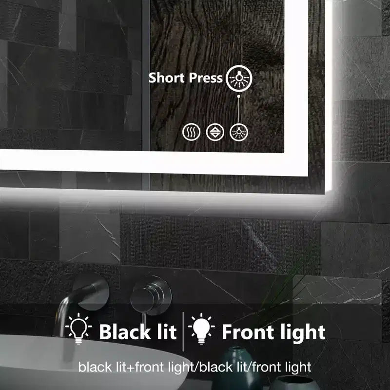 Miroir de courtoisie de salle de bain TUYOHW avec LED anti-buée et double source de lumière, miroir mural à 3 modes avec verre de 3 mm, miroir chic au-dessus de l'évier