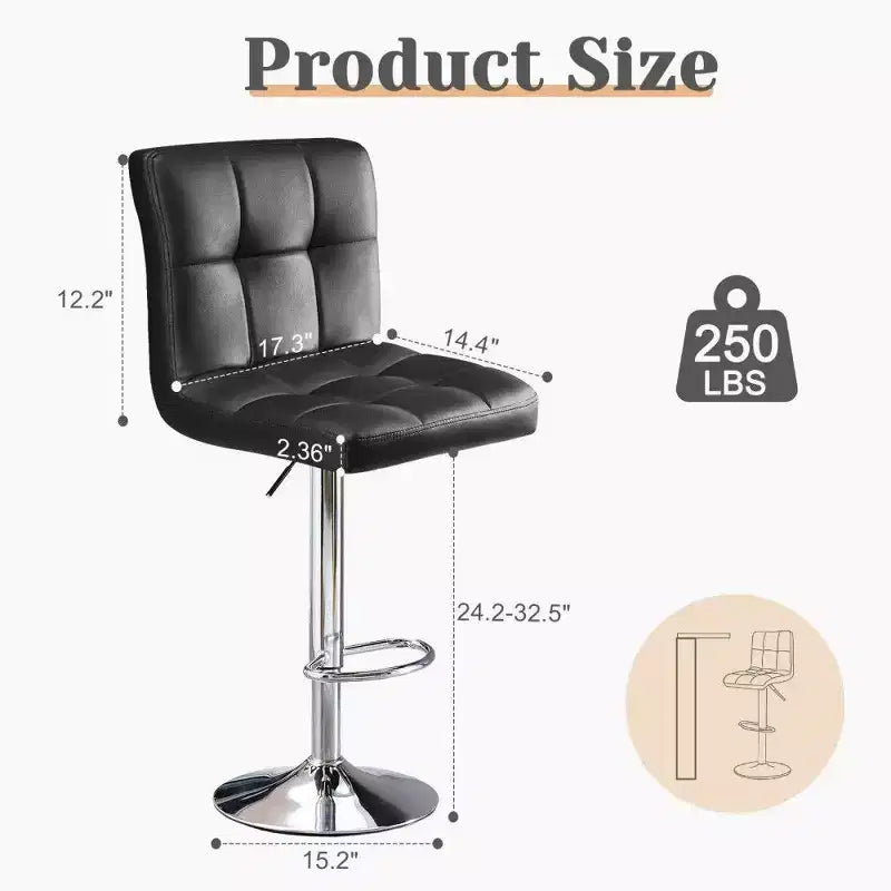 Lot de 2 tabourets de bar réglables en hauteur TUYOHW, en cuir PU, pivotants, hauteur comptoir, avec dossier et repose-pieds, 61,5-82,5 cm