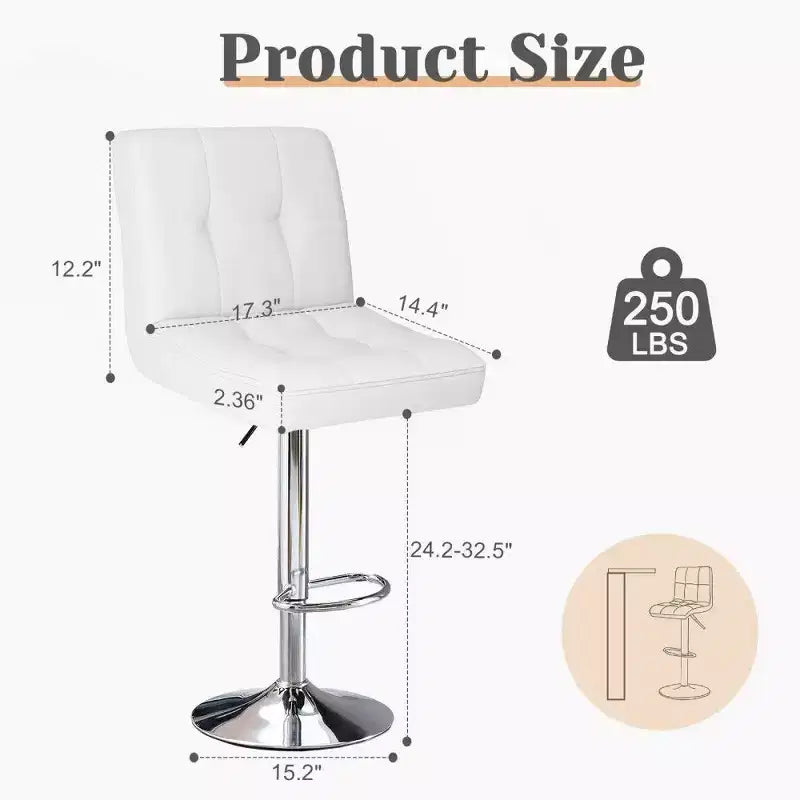 Lot de 2 tabourets de bar réglables en hauteur TUYOHW, en cuir PU, pivotants, hauteur comptoir, avec dossier et repose-pieds, 61,5-82,5 cm