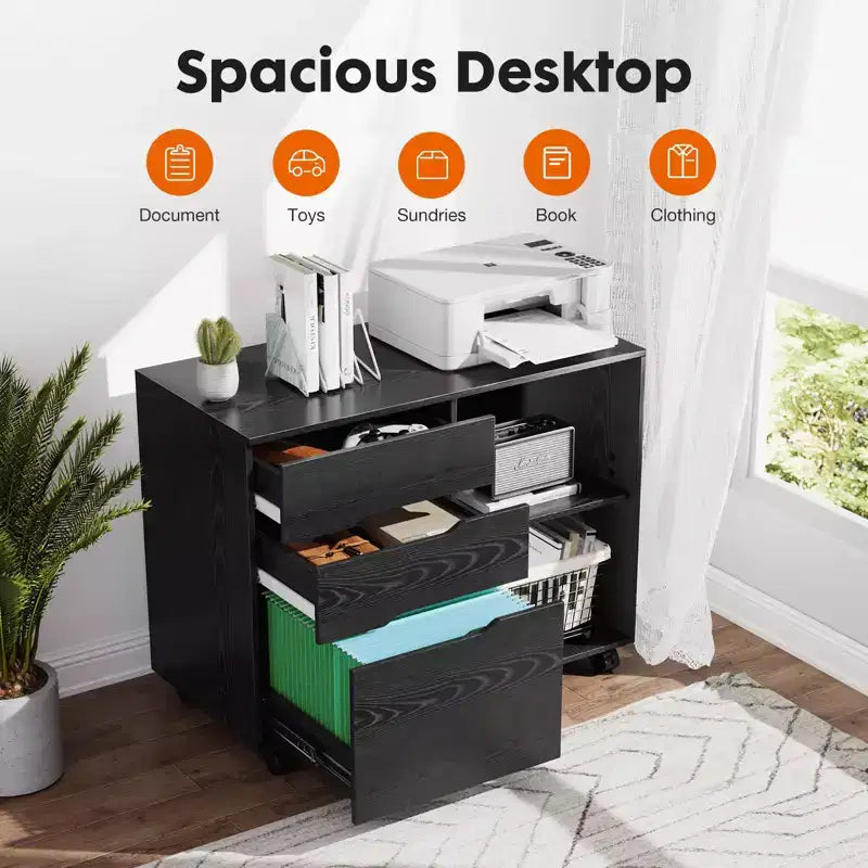 Classeur de rangement multiples TUYOHW à 3 tiroirs, meuble de rangement mobile silencieux pour la maison et le bureau, meuble sous bureau de 78,7 cm L x 61 cm H, 150 kg max.
