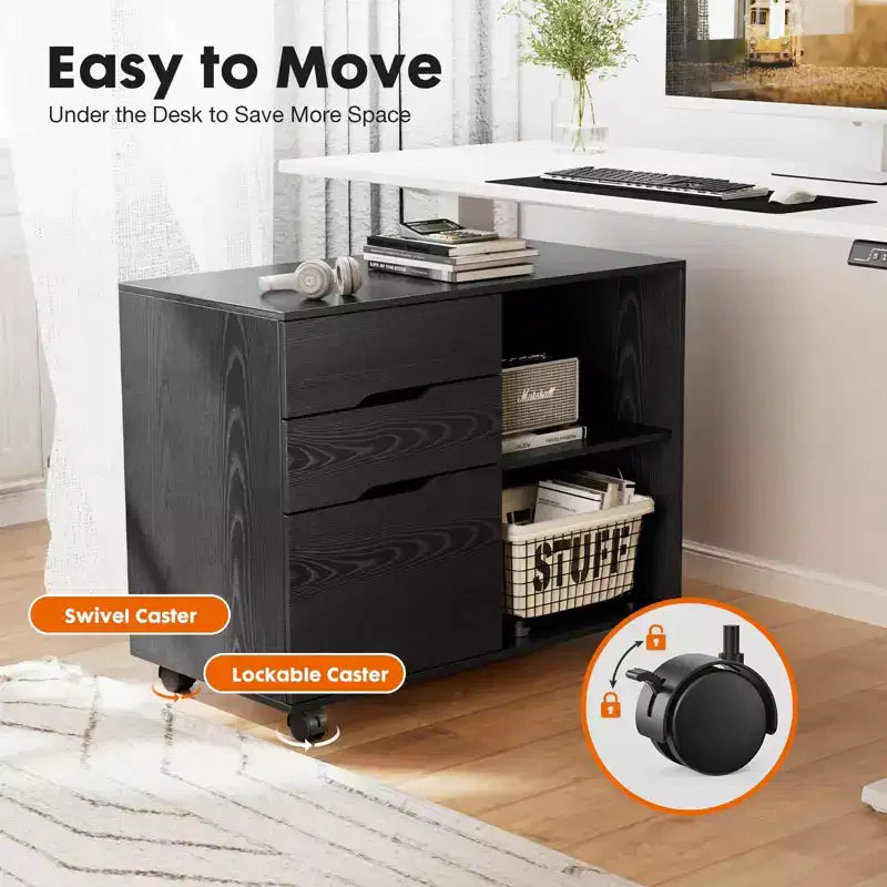 Classeur de rangement multiples TUYOHW à 3 tiroirs, meuble de rangement mobile silencieux pour la maison et le bureau, meuble sous bureau de 78,7 cm L x 61 cm H, 150 kg max.