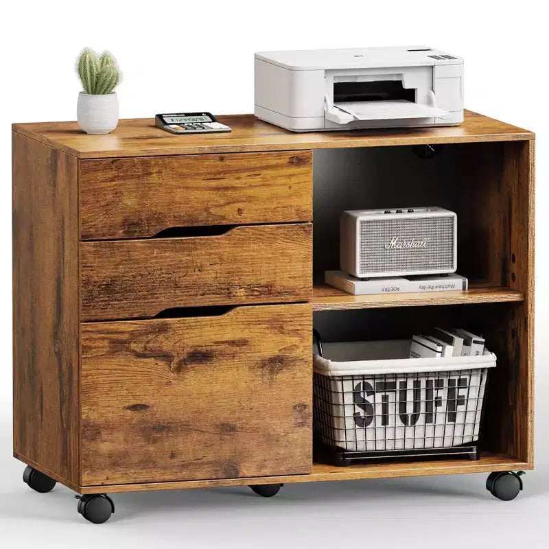 Classeur de rangement multiples TUYOHW à 3 tiroirs, meuble de rangement mobile silencieux pour la maison et le bureau, meuble sous bureau de 78,7 cm L x 61 cm H, 150 kg max.