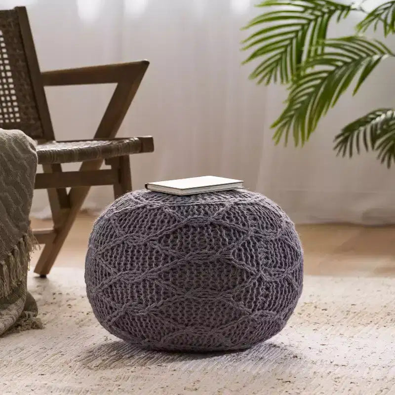 Fauteuil poire tressé Okak, chaise de sol confortable avec remplissage en mousse à mémoire de forme, fauteuil de canapé pour salon, chambre à coucher