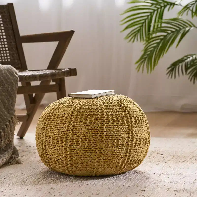 Fauteuil poire tressé Okak, chaise de sol confortable avec remplissage en mousse à mémoire de forme, fauteuil de canapé pour salon, chambre à coucher