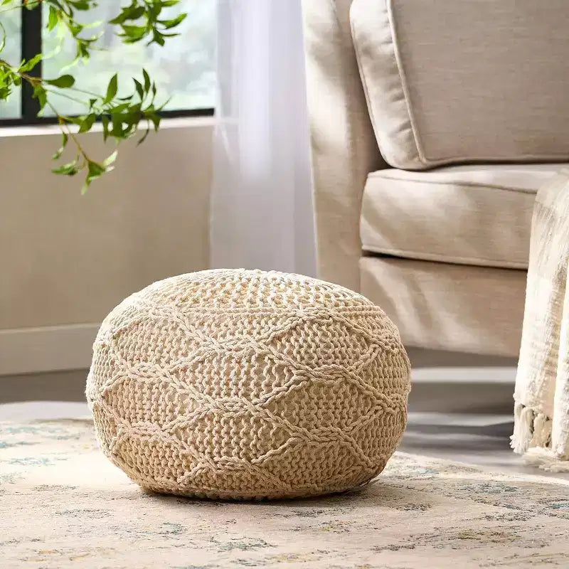 Fauteuil poire tressé Okak, chaise de sol confortable avec remplissage en mousse à mémoire de forme, fauteuil de canapé pour salon, chambre à coucher