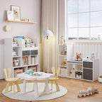 Organisateur de rangement de jouets avec coin lecture Bibliothèque blanche Coussin de siège Banc de rangement en bois à 6 casiers 2 tiroirs Étagère de meuble pour tout-petits pour chambre d'enfants