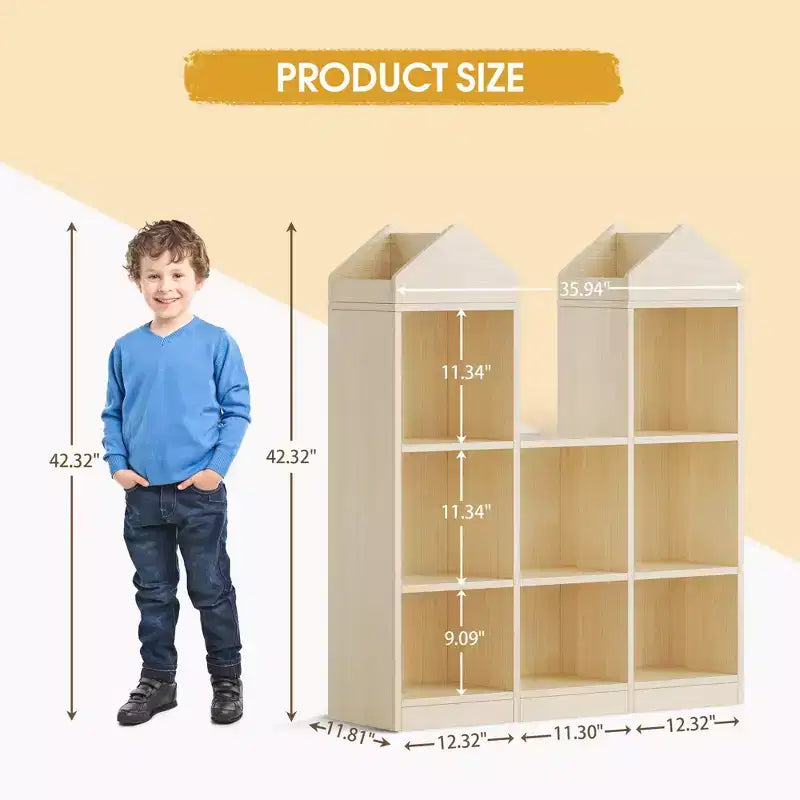 Étagère à livres pour enfants à 8 compartiments en forme de château, coin lecture pour enfants avec organisateur de rangement de jouets, étagère de rangement multifonctionnelle pour chambre d'enfant ou crèche