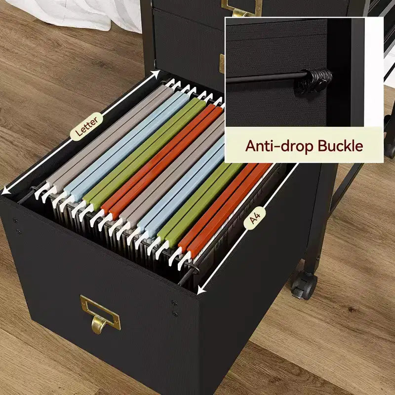 Commode, meuble de rangement à 4 tiroirs en tissu, meuble de classement mobile, rangement de dossiers vertical sous le bureau avec roulettes