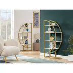 MAYEERTY Bibliothèque Ronde à 4 Niveaux, Panneaux MDF Cadre Métal Doré, Bureau à Domicile, Blanc