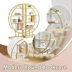 MAYEERTY Bibliothèque Ronde à 4 Niveaux, Panneaux MDF Cadre Métal Doré, Bureau à Domicile, Blanc