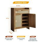 Meuble à chaussures en rotin rustique 32,4 – Organisateur de rangement de style bohème à 5 niveaux avec portes et étagères pour entrée, couloir et placard (finition chêne)