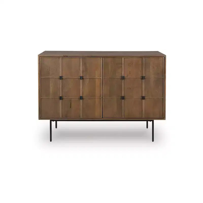Meuble d'appoint Signature Design by Ashley Juddins, console de rangement en bois de manguier massif avec portes sculptées, marron