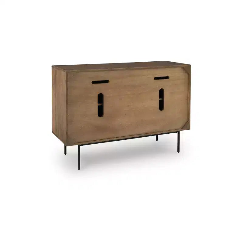 Meuble d'appoint Signature Design by Ashley Juddins, console de rangement en bois de manguier massif avec portes sculptées, marron