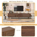 Meuble TV mi-siècle Clihome avec 2 tiroirs, console média pour TV jusqu'à 80 pouces, meuble de rangement pour salon