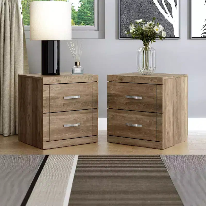 Galano Table de chevet moderne à 2 tiroirs, ensemble de 2, 48 cm L x 41,4 cm P x 51,6 cm H