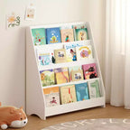 MAYEERTY Étagère à Livres à 4 Niveaux pour Enfants, Présentoir de Livres pour Tout-Petits, Aide à Garder les Chambres et Salles de Jeux Rangées, Blanc