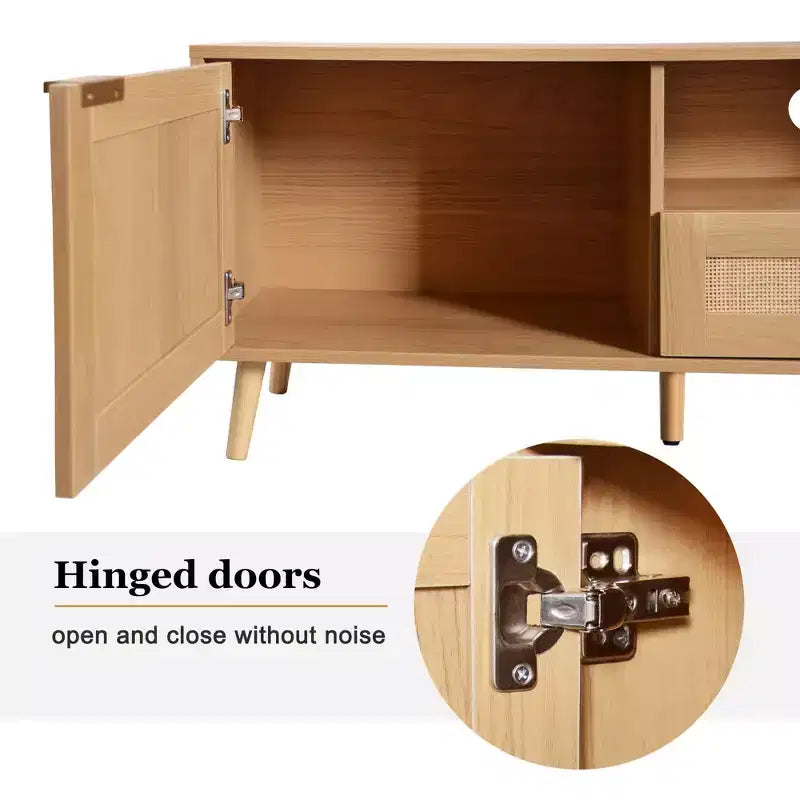 Meuble TV en rotin Clihome pour téléviseurs jusqu'à 85 pouces, console média moderne de style ferme, centre de divertissement avec pieds en bois massif, meuble TV pour salon