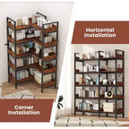 Étagère d'angle en forme de L à 5 niveaux de 65 po, unité de rangement industrielle à 10 étagères ouvertes pour salon, bureau à domicile