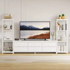 TV Stands with 6 Fabric Drawers, Large Entertainment Center with 2 Industrial 4-Tier Storage Shelves, Modern TV Console Cabinet for Living Room