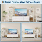 Meubles TV avec 6 tiroirs en tissu, grand meuble TV avec 2 étagères de rangement industrielles à 4 niveaux, meuble console TV moderne pour salon