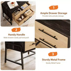 Tables de chevet avec 2 tiroirs et étagère ouverte, table d'appoint moderne avec pieds en métal, meuble de rangement compact pour petit appartement