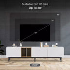 Meuble TV moderne Clihome pour téléviseur 80" avec 3 portes, console multimédia, centre de divertissement avec grand meuble de rangement pour salon