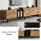 Meuble TV moderne Clihome pour téléviseur 80" avec 3 portes, console multimédia, centre de divertissement avec grand meuble de rangement pour salon