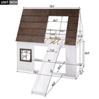 Lit superposé simple Lit mezzanine ludique Lit cabane pour enfants avec échelle, toboggan et toit, blanc et marron - ModernLuxe