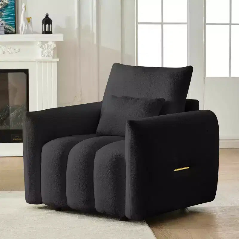 Canapé MAYEERTY 35 en tissu Teddy, fauteuil de salon moderne rembourré avec oreiller pour appartement, bureau, salon, noir