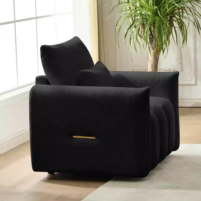 Canapé MAYEERTY 35 en tissu Teddy, fauteuil de salon moderne rembourré avec oreiller pour appartement, bureau, salon, noir
