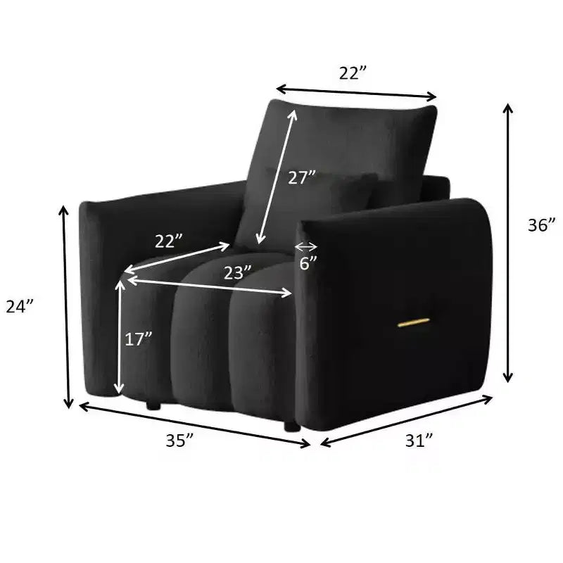 Canapé MAYEERTY 35 en tissu Teddy, fauteuil de salon moderne rembourré avec oreiller pour appartement, bureau, salon, noir
