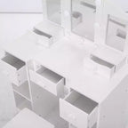 Coiffeuse pour Filles avec Miroir Triple, Table et Tabouret de Maquillage en Bois 2 en 1, Bureau de Maquillage de Princesse avec Tiroir pour Petites Filles