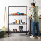 4 étagères en acier robustes, organisateur de rangement à fils, étagères de cuisine et garage, 91,4 cm L x 35,6 cm l x 137,2 cm H, Noir, réglable