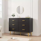 Acekool 6 Drawer Dresser, Modern Chest with Gold Handles and Legs, Storage Cabinet for Bedroom or Living Room