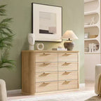 Commode moderne en bois Zeus et Ruta Fluted 52 avec 8 tiroirs, design courbé pour salon et couloir
