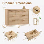 Commode Zeus & Ruta Fluted 52 moderne en bois avec 7 tiroirs, design incurvé pour rangement dans le salon et le couloir
