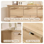 Commode Zeus & Ruta Fluted 52 moderne en bois avec 7 tiroirs, design incurvé pour rangement dans le salon et le couloir