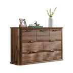 Commode Zeus & Ruta Fluted 52 moderne en bois avec 7 tiroirs, design incurvé pour rangement dans le salon et le couloir