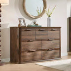 Commode Zeus & Ruta Fluted 52 moderne en bois avec 7 tiroirs, design incurvé pour rangement dans le salon et le couloir
