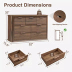Commode Zeus & Ruta Fluted 52 moderne en bois avec 7 tiroirs, design incurvé pour rangement dans le salon et le couloir