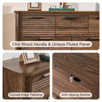Commode Zeus & Ruta Fluted 52 moderne en bois avec 7 tiroirs, design incurvé pour rangement dans le salon et le couloir