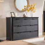 Commode Zeus & Ruta Fluted 52 moderne en bois avec 7 tiroirs, design incurvé pour rangement dans le salon et le couloir