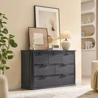 Commode Zeus & Ruta Fluted 52 moderne en bois avec 7 tiroirs, design incurvé pour rangement dans le salon et le couloir