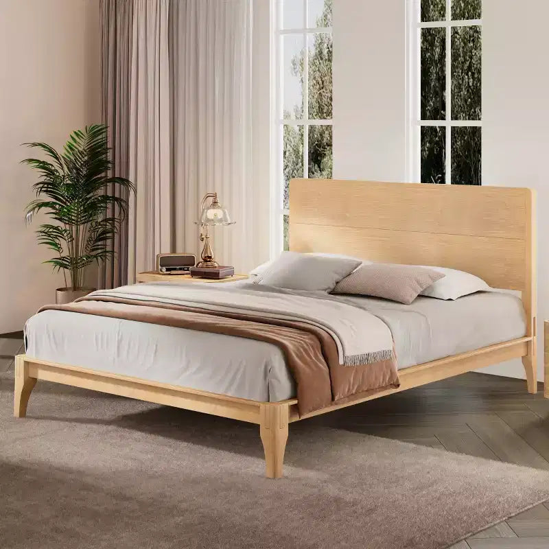 Lit Plateforme GDFStudio Ruby en Bambou de Style Mid-Century avec Sommier à Lattes en Bois et Support Métallique