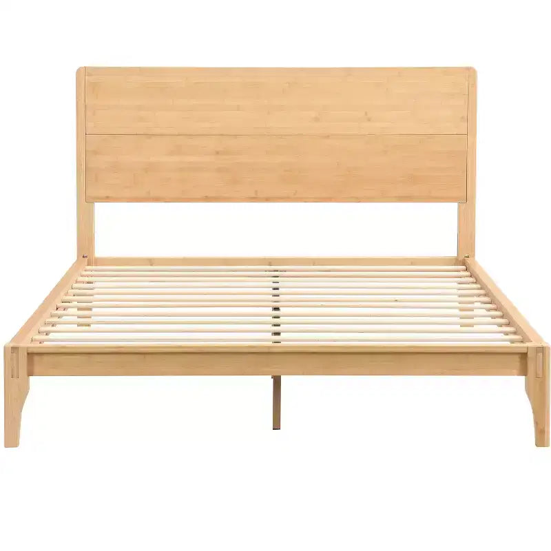 Lit Plateforme GDFStudio Ruby en Bambou de Style Mid-Century avec Sommier à Lattes en Bois et Support Métallique