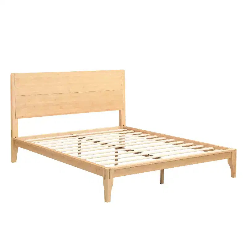 Lit Plateforme GDFStudio Ruby en Bambou de Style Mid-Century avec Sommier à Lattes en Bois et Support Métallique