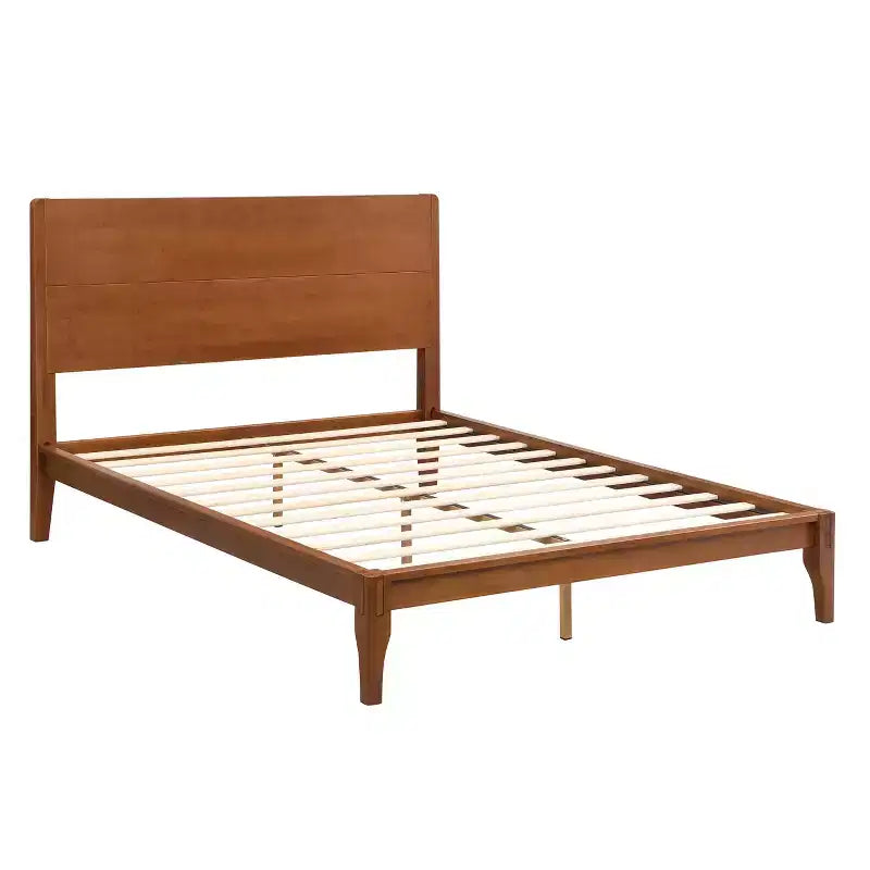 Lit Plateforme GDFStudio Ruby en Bambou de Style Mid-Century avec Sommier à Lattes en Bois et Support Métallique